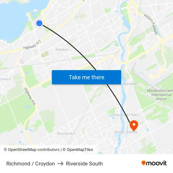 Richmond / Croydon to Riverside South map