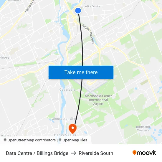 Data Centre / Billings Bridge to Riverside South map