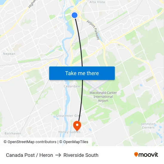 Canada Post / Heron to Riverside South map
