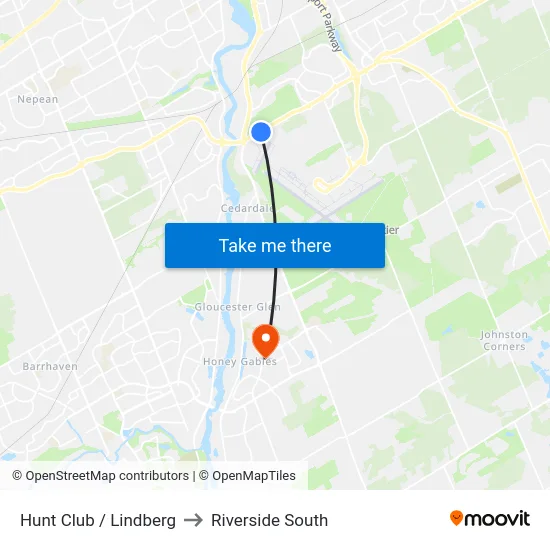 Hunt Club / Lindberg to Riverside South map