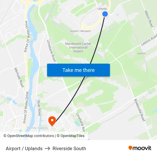 Airport / Uplands to Riverside South map