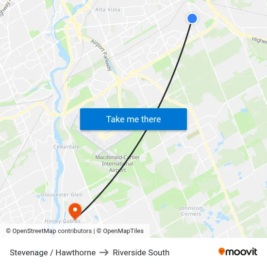 Stevenage / Hawthorne to Riverside South map