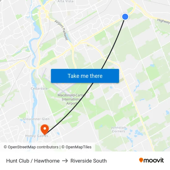 Hunt Club / Hawthorne to Riverside South map