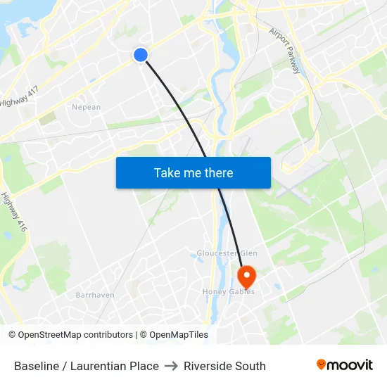 Baseline / Laurentian Place to Riverside South map