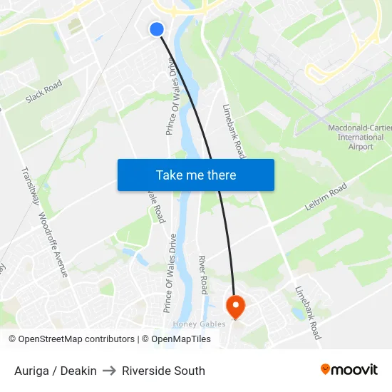 Auriga / Deakin to Riverside South map