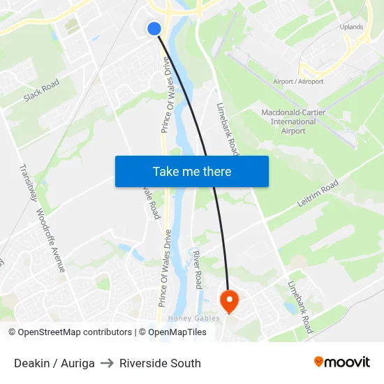 Deakin / Auriga to Riverside South map