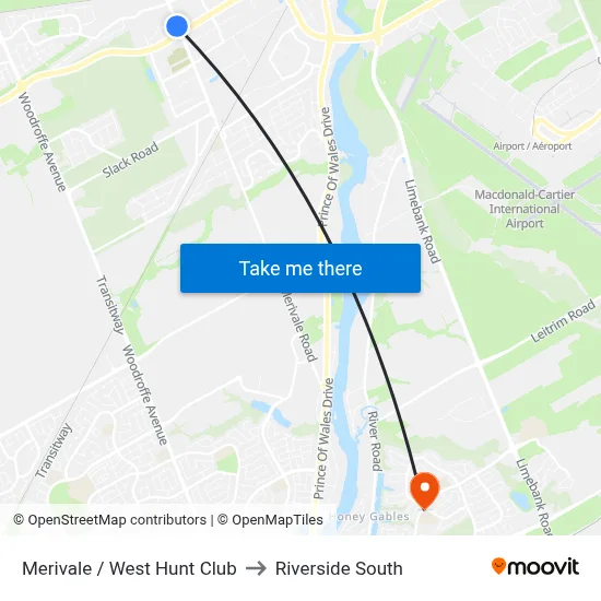 Merivale / West Hunt Club to Riverside South map