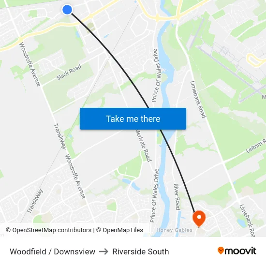 Woodfield / Downsview to Riverside South map