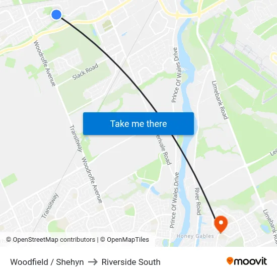 Woodfield / Shehyn to Riverside South map