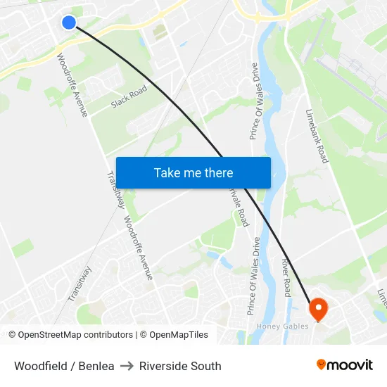 Woodfield / Benlea to Riverside South map