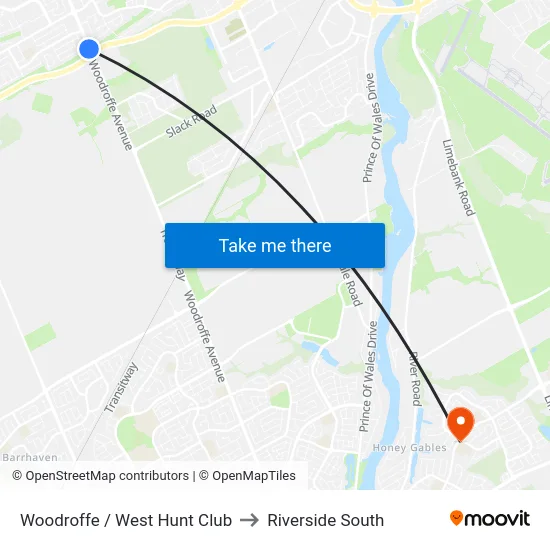 Woodroffe / West Hunt Club to Riverside South map
