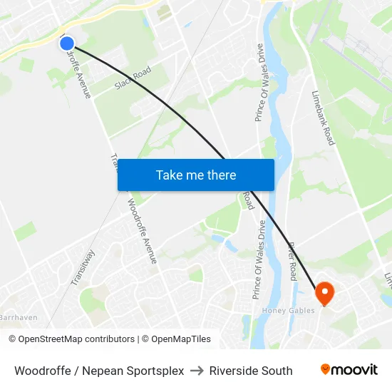 Woodroffe / Nepean Sportsplex to Riverside South map