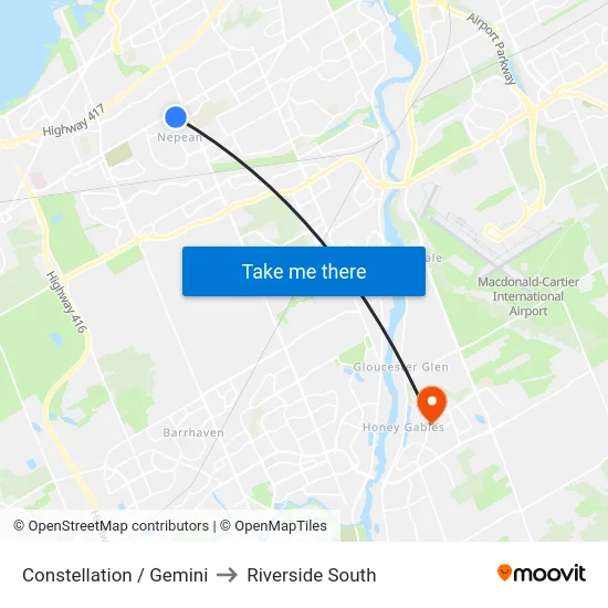Constellation / Gemini to Riverside South map