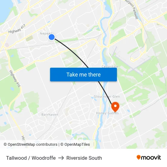 Tallwood / Woodroffe to Riverside South map