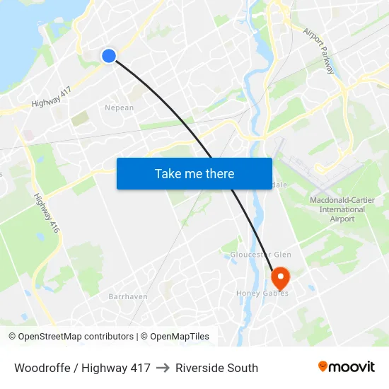 Woodroffe / Highway 417 to Riverside South map