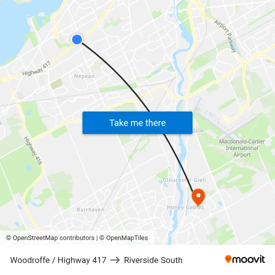 Woodroffe / Highway 417 to Riverside South map