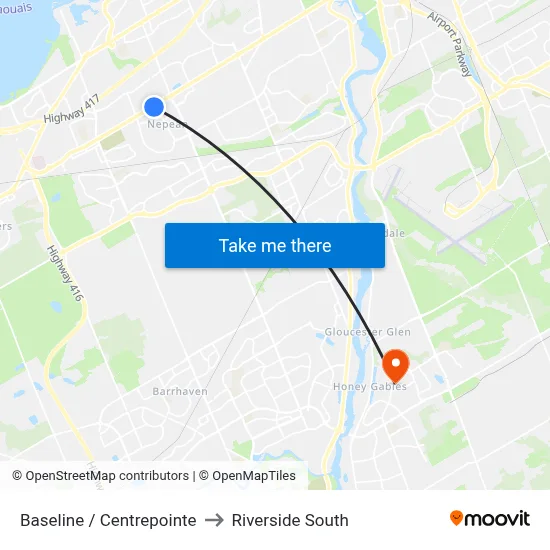 Baseline / Centrepointe to Riverside South map