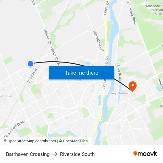 Barrhaven Crossing to Riverside South map