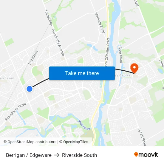 Berrigan / Edgeware to Riverside South map