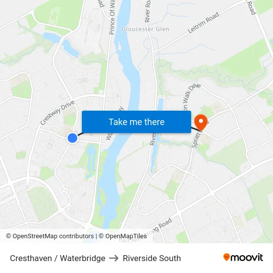 Cresthaven / Waterbridge to Riverside South map