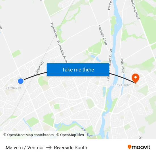 Malvern / Ventnor to Riverside South map