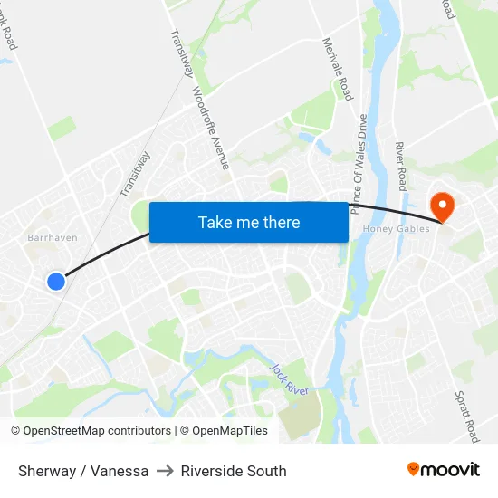 Sherway / Vanessa to Riverside South map