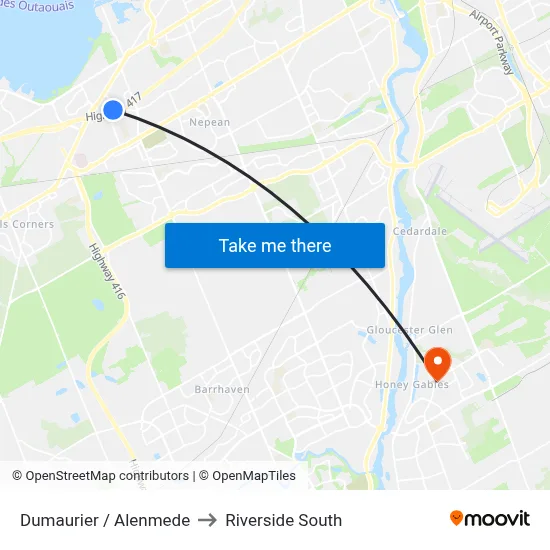 Dumaurier / Alenmede to Riverside South map