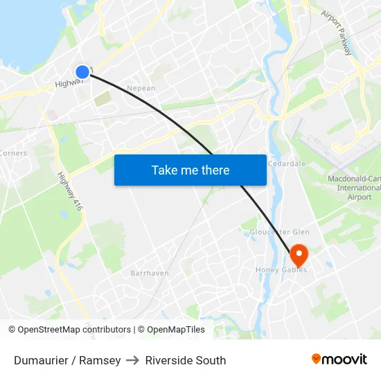 Dumaurier / Ramsey to Riverside South map