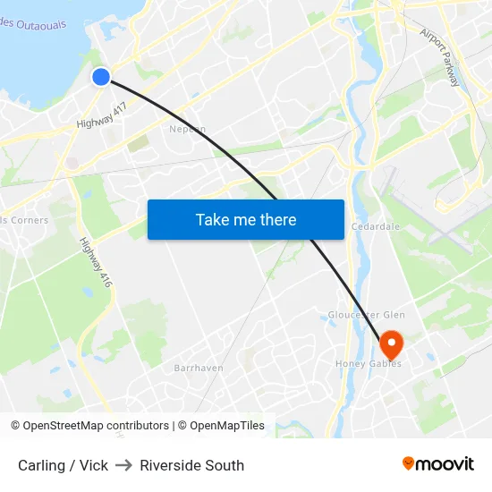 Carling / Vick to Riverside South map