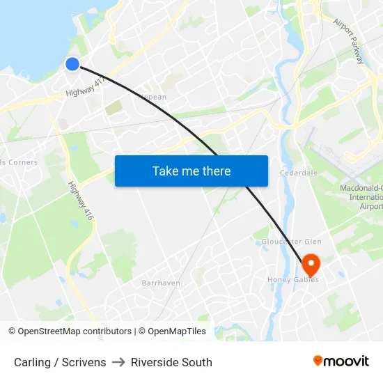 Carling / Scrivens to Riverside South map