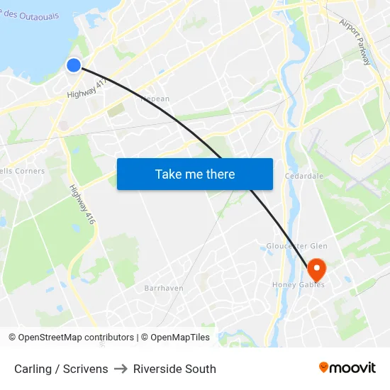 Carling / Scrivens to Riverside South map