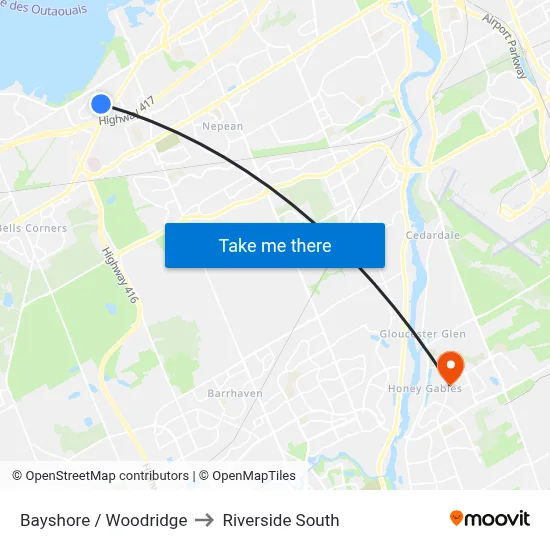 Bayshore / Woodridge to Riverside South map
