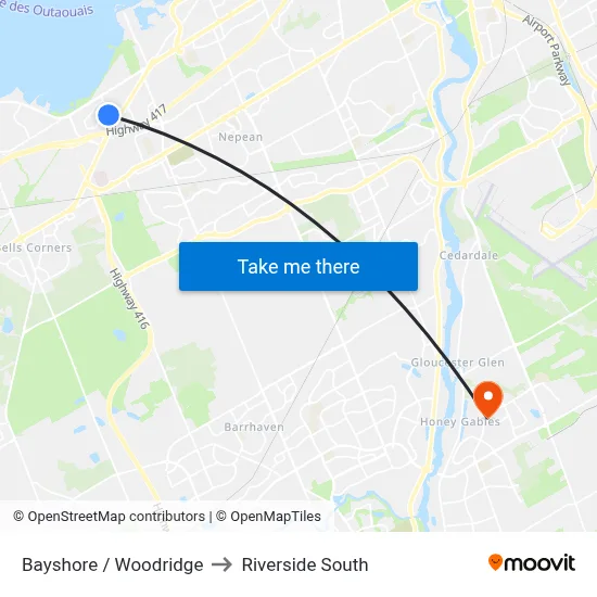 Bayshore / Woodridge to Riverside South map