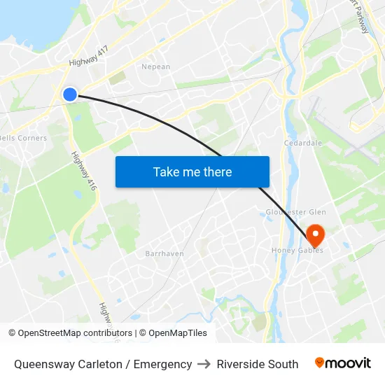 Queensway Carleton / Emergency to Riverside South map