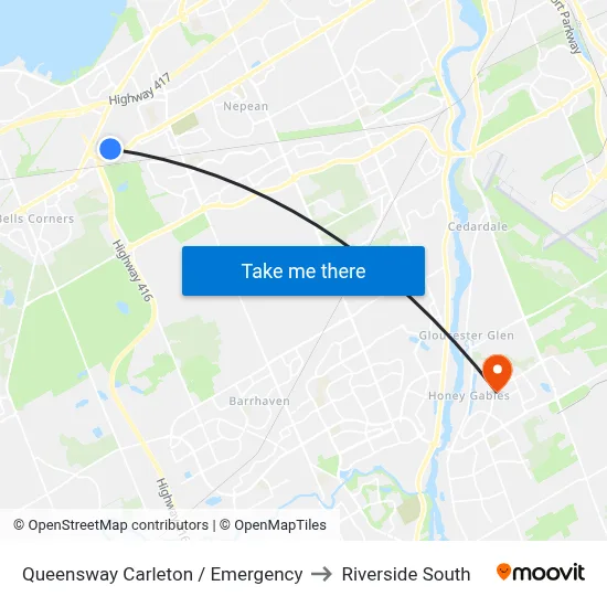 Queensway Carleton / Emergency to Riverside South map