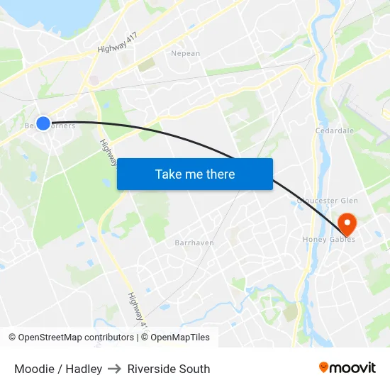 Moodie / Hadley to Riverside South map