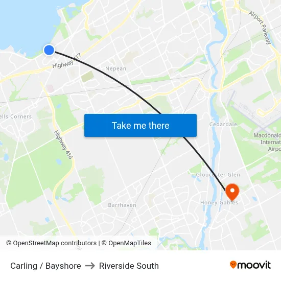 Carling / Bayshore to Riverside South map