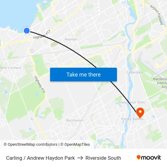 Carling / Andrew Haydon Park to Riverside South map