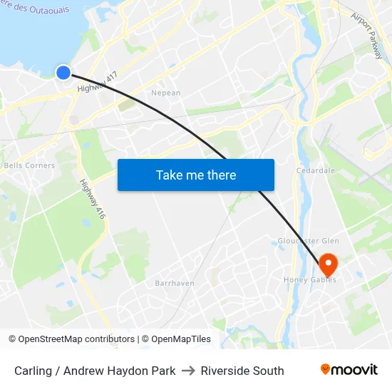Carling / Andrew Haydon Park to Riverside South map