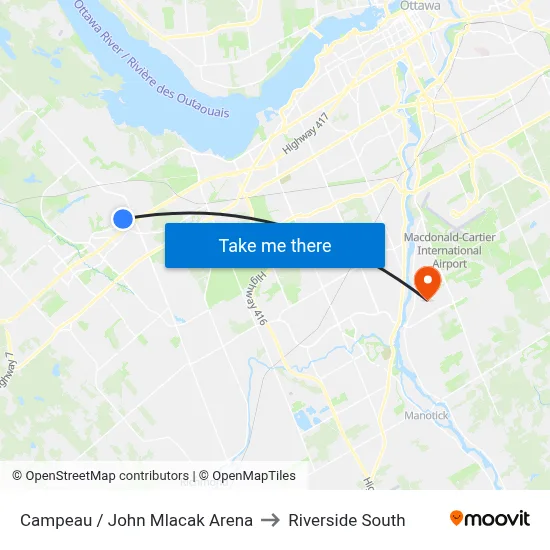 Campeau / John Mlacak Arena to Riverside South map