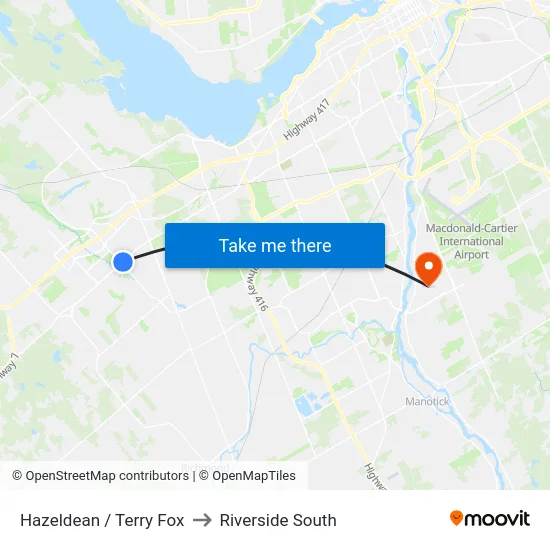 Hazeldean / Terry Fox to Riverside South map