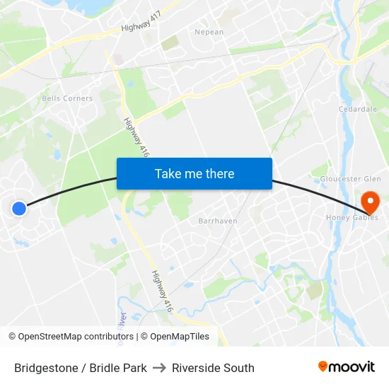 Bridgestone / Bridle Park to Riverside South map