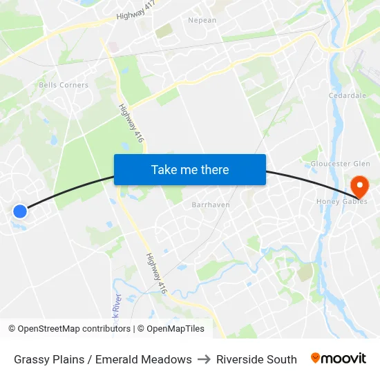 Grassy Plains / Emerald Meadows to Riverside South map
