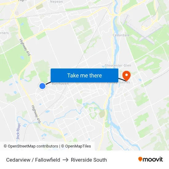 Cedarview / Fallowfield to Riverside South map