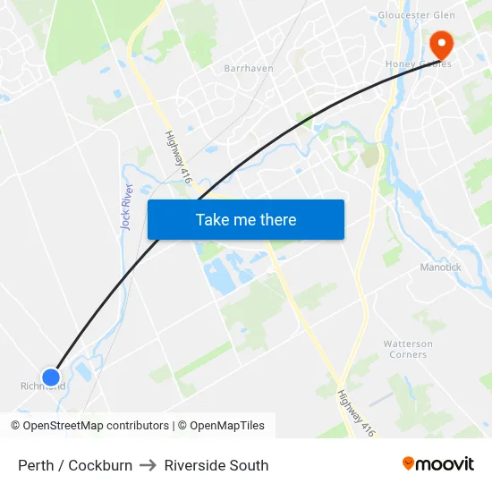 Perth / Cockburn to Riverside South map