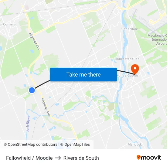 Fallowfield / Moodie to Riverside South map