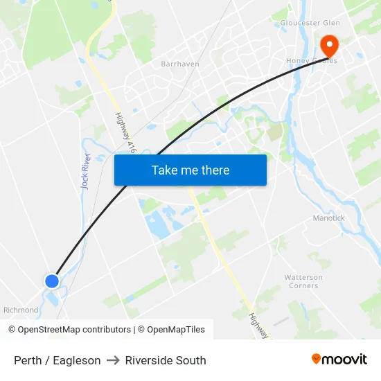 Perth / Eagleson to Riverside South map