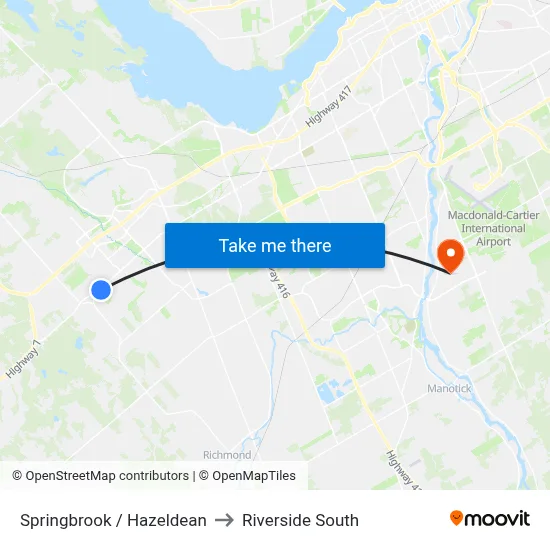 Springbrook / Hazeldean to Riverside South map