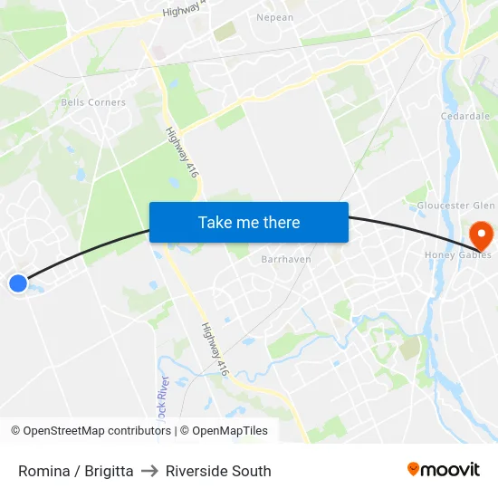 Romina / Brigitta to Riverside South map