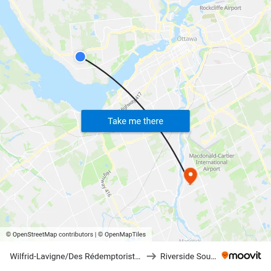Wilfrid-Lavigne/Des Rédemptoristes to Riverside South map